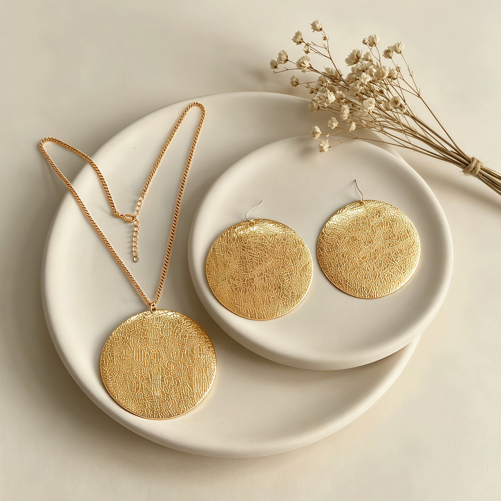 18k Textured Disc Jewelry Set