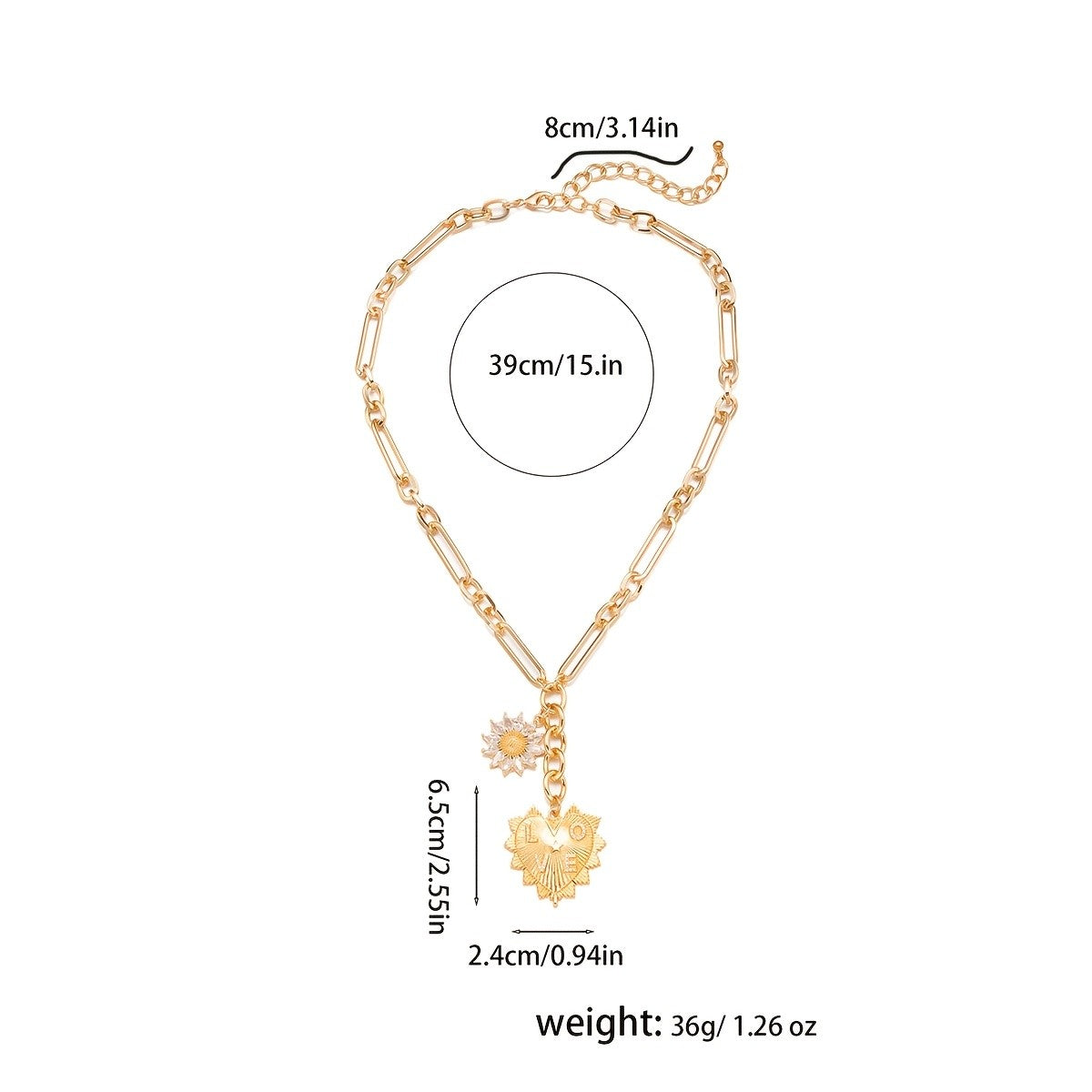18k Vintage Sunflower Heart Necklace