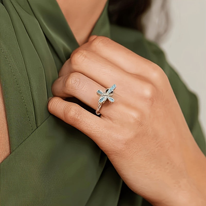 Elegant Turquoise Dragonfly Ring