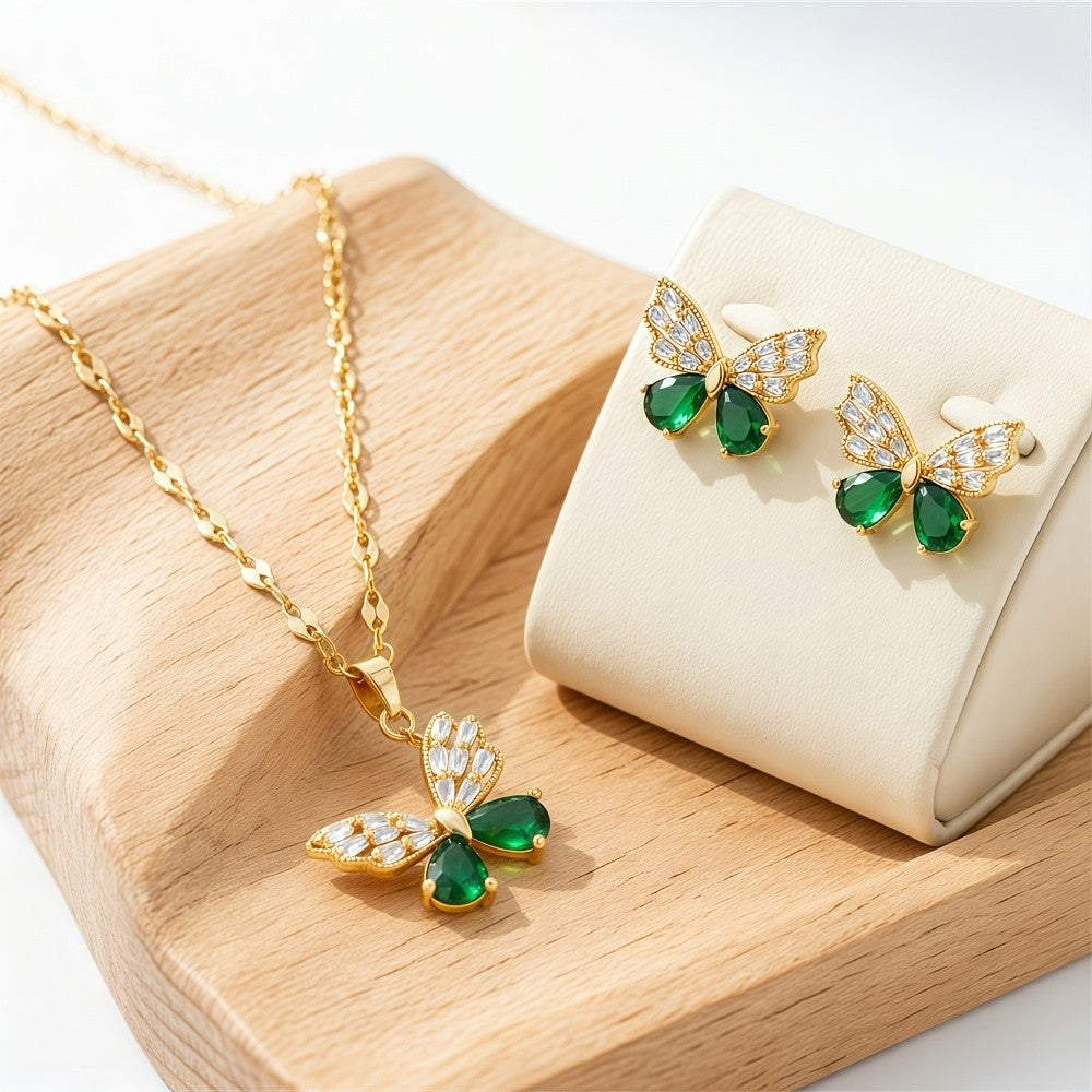 18k Vintage Butterfly Jewelry Set