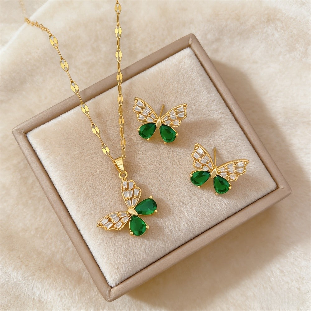 18k Vintage Butterfly Jewelry Set