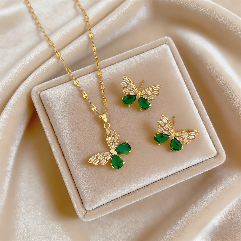 18k Vintage Butterfly Jewelry Set
