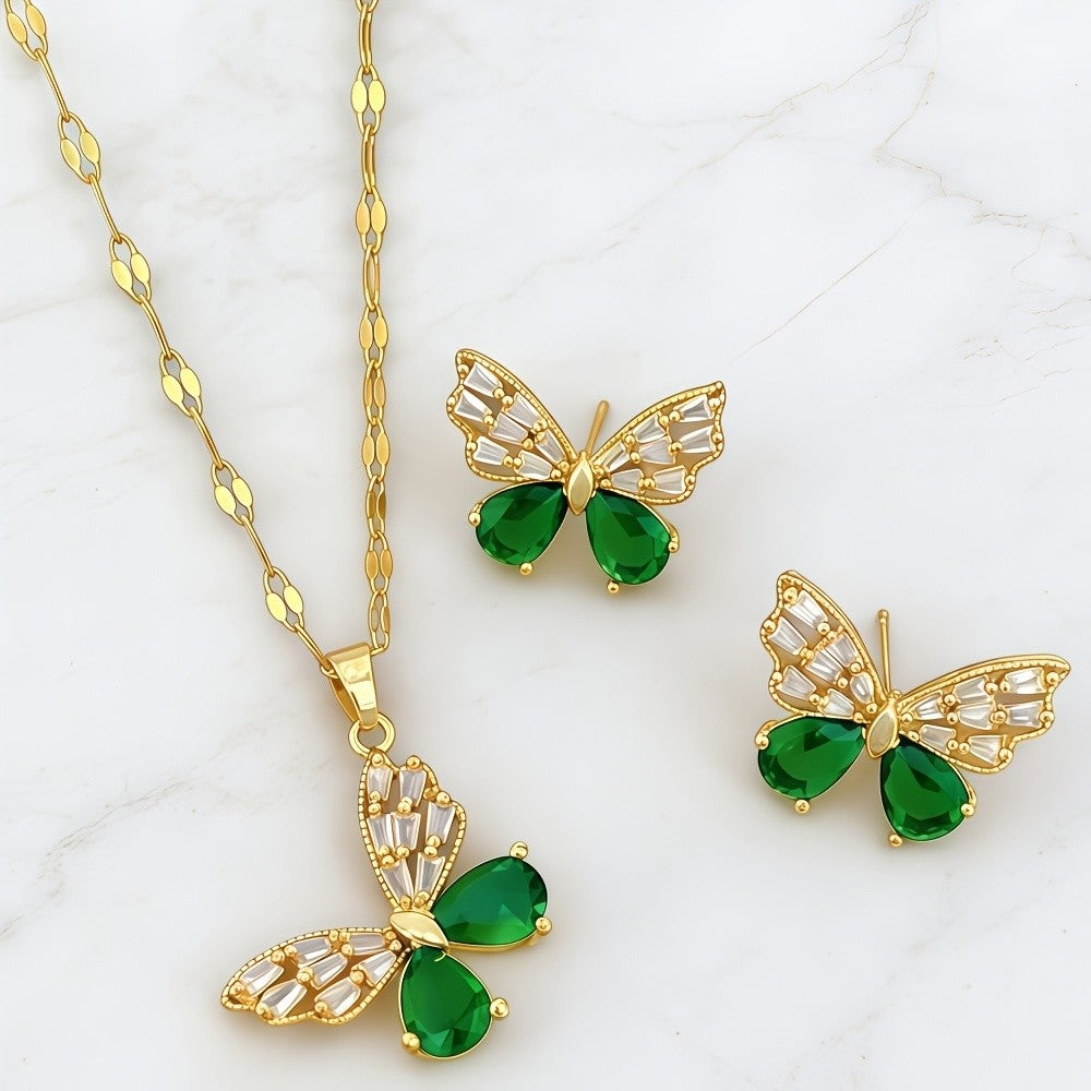 18k Vintage Butterfly Jewelry Set