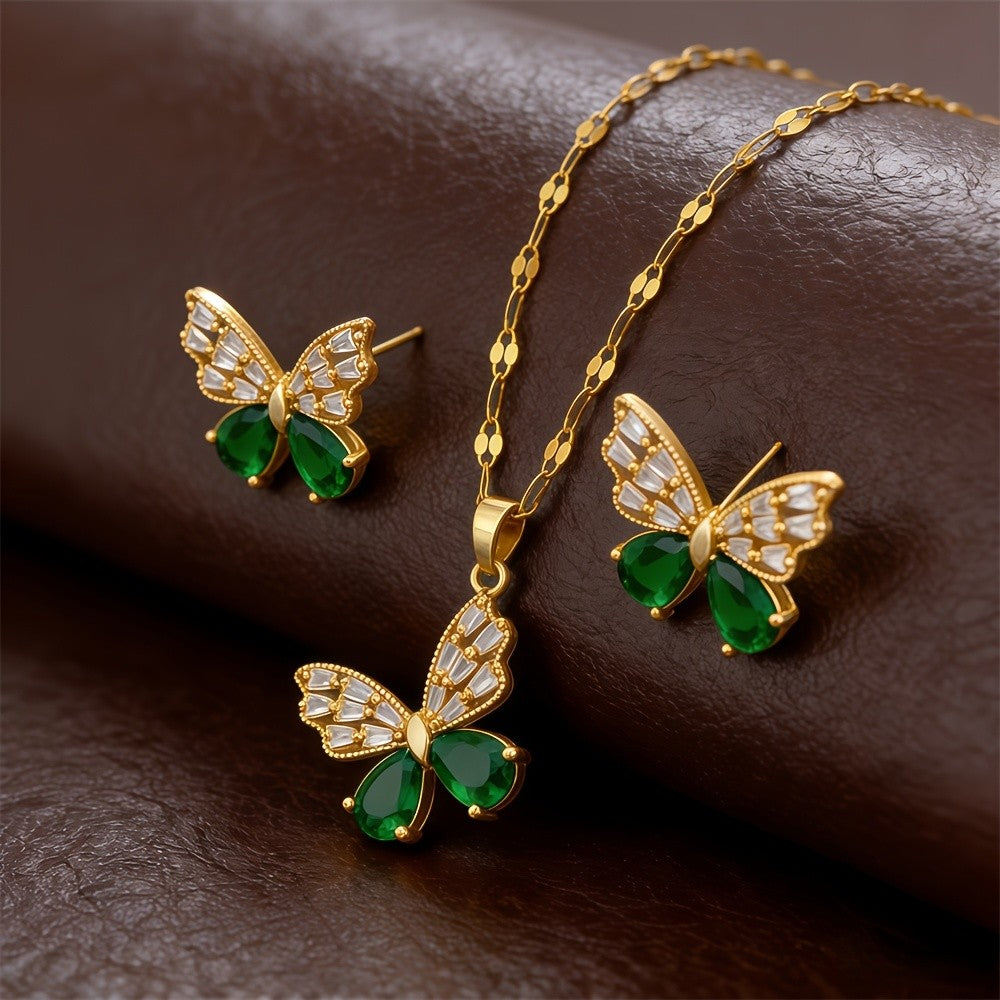 18k Vintage Butterfly Jewelry Set