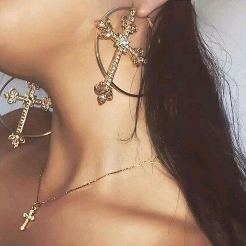 18k Geometric Cross Hoop Earrings