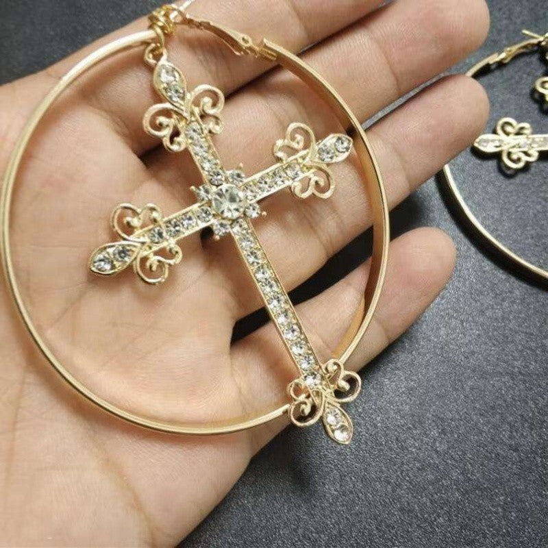 18k Geometric Cross Hoop Earrings