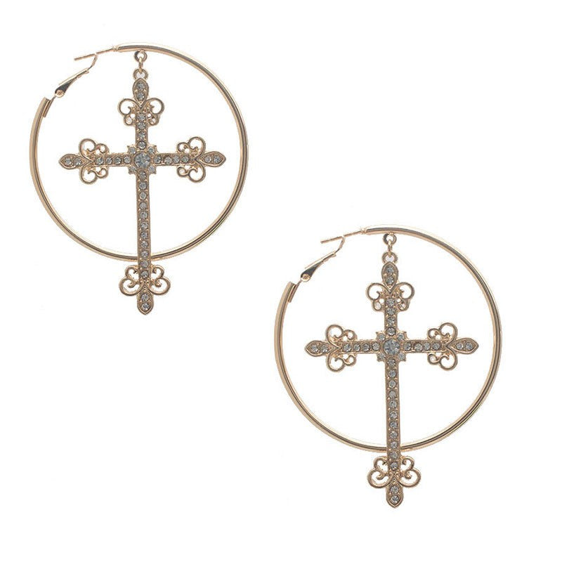 18k Geometric Cross Hoop Earrings
