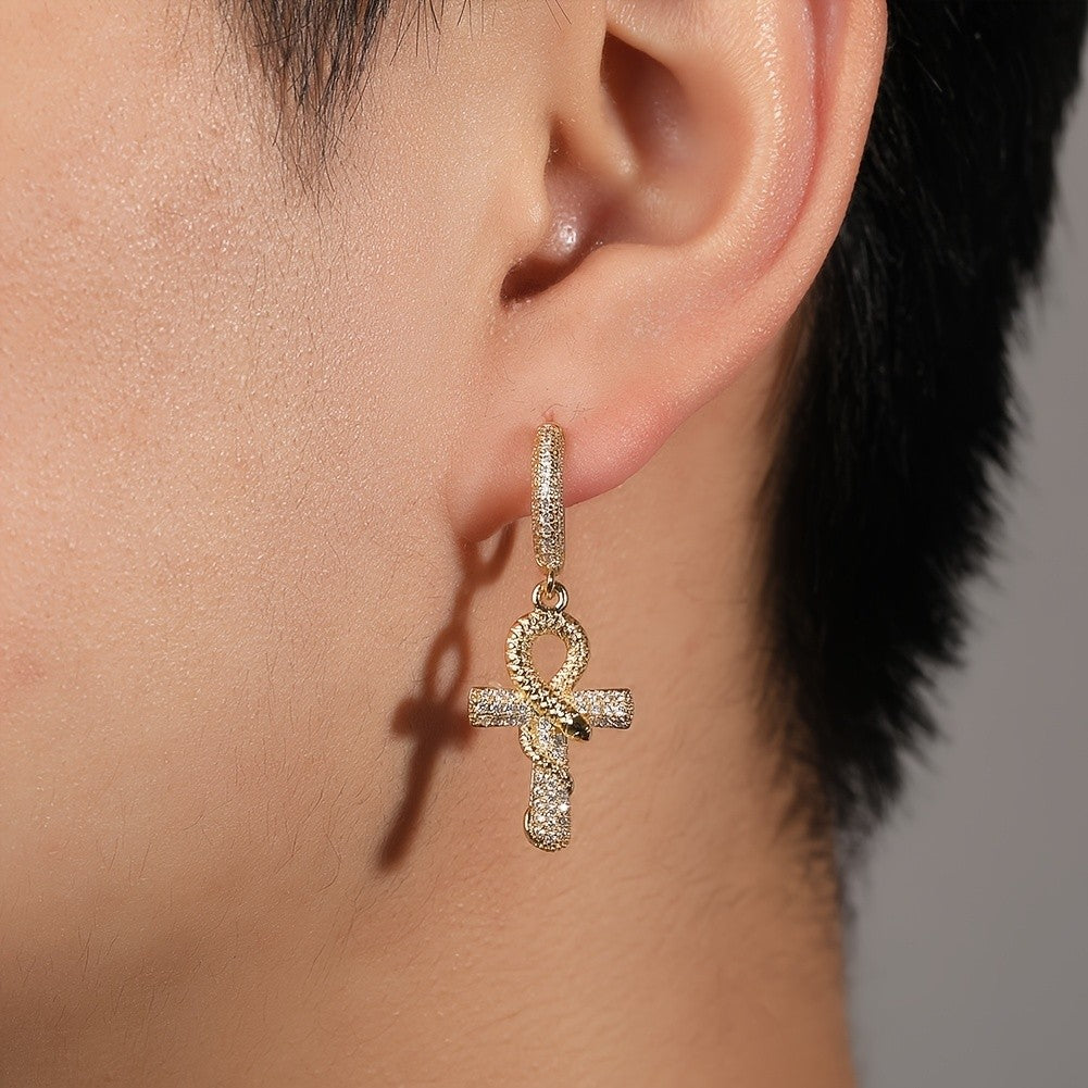 18k Elegant Ankh Drop Earrings