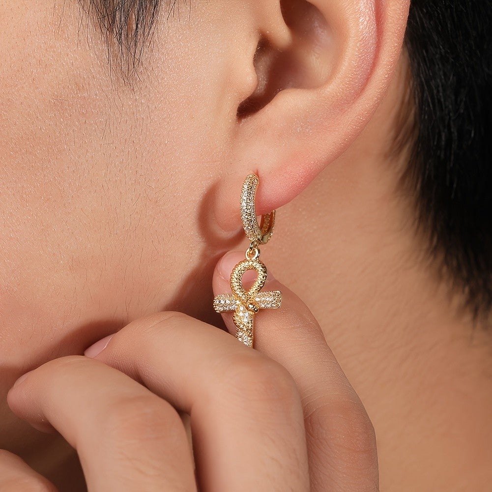 18k Elegant Ankh Drop Earrings