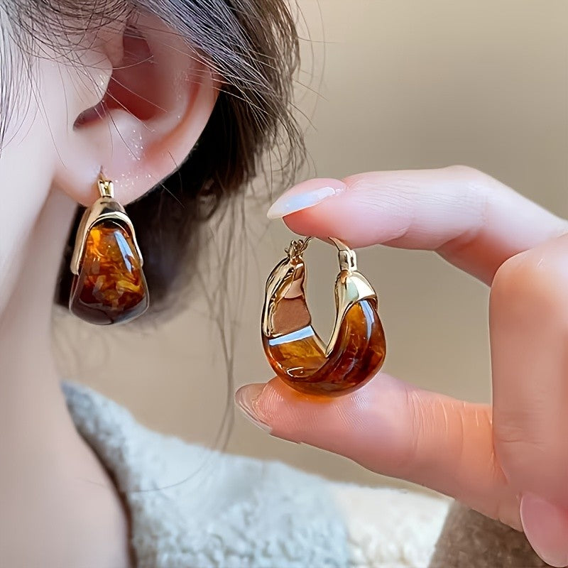 14k Vintage Amber Hoop Earrings