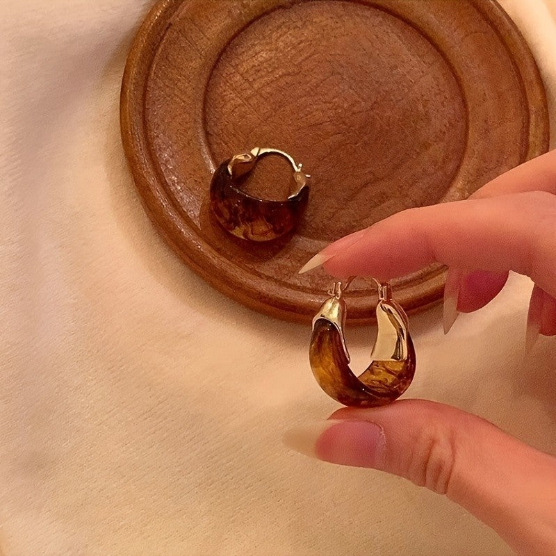14k Vintage Amber Hoop Earrings
