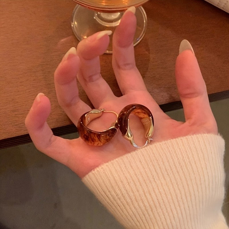 14k Vintage Amber Hoop Earrings