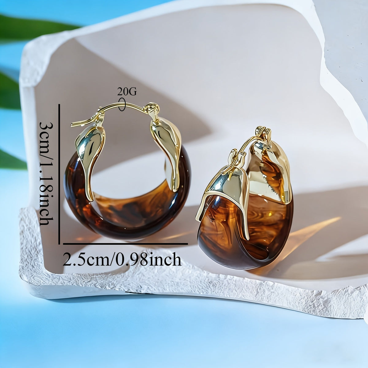 14k Vintage Amber Hoop Earrings
