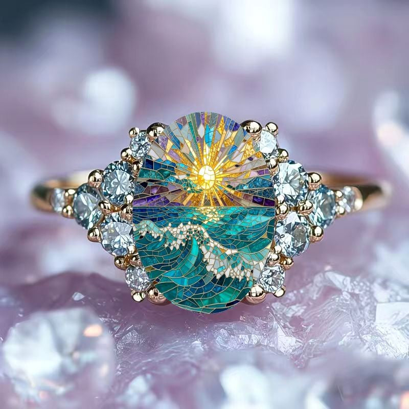18k Vintage Sun And Sea Ring