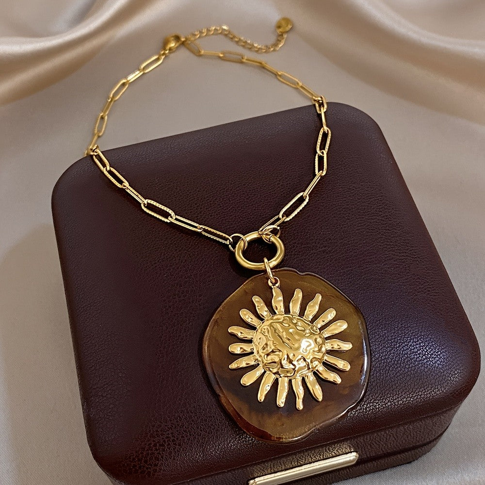 18k Elegant Sun Pendant Necklace