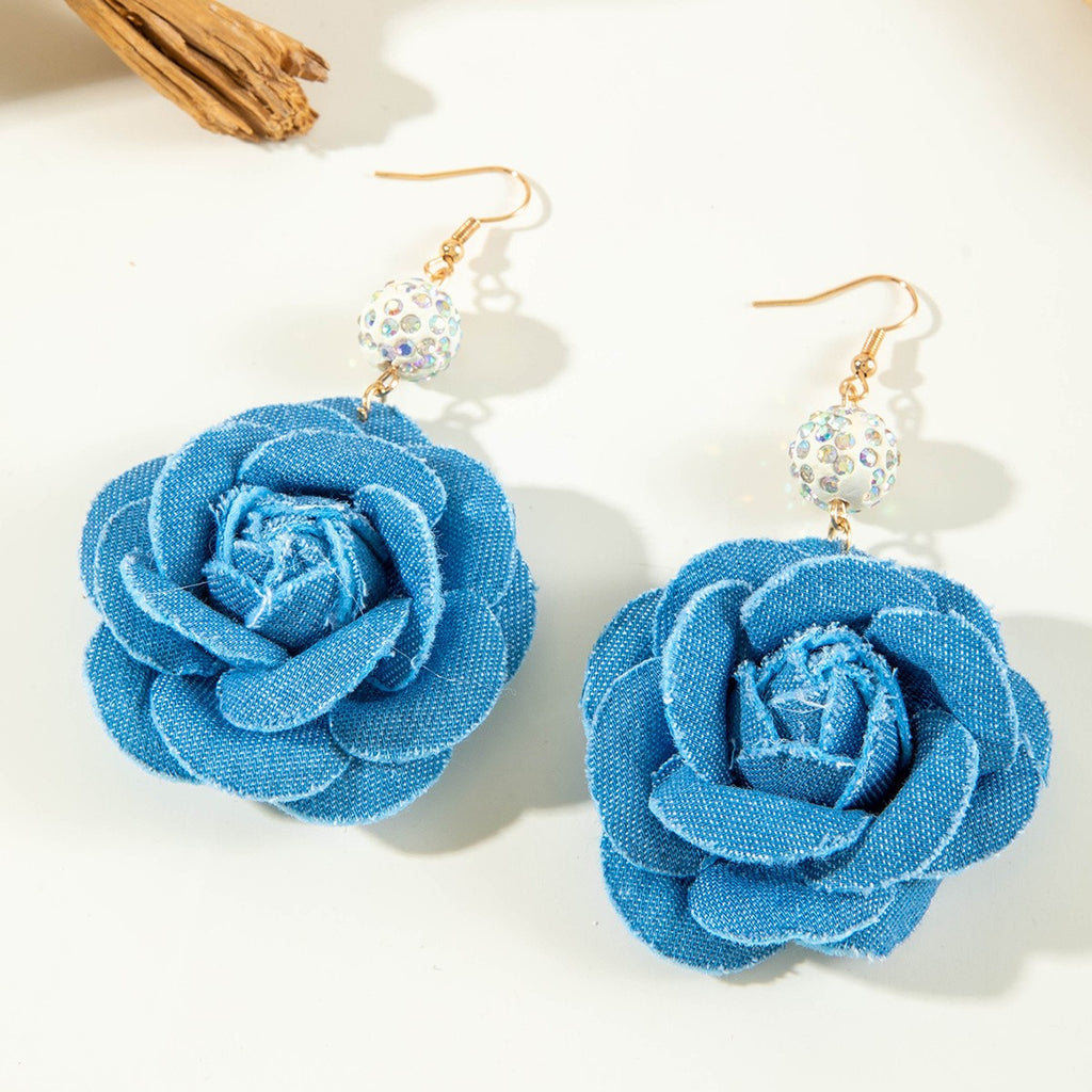 Denim Rose Drop Earrings
