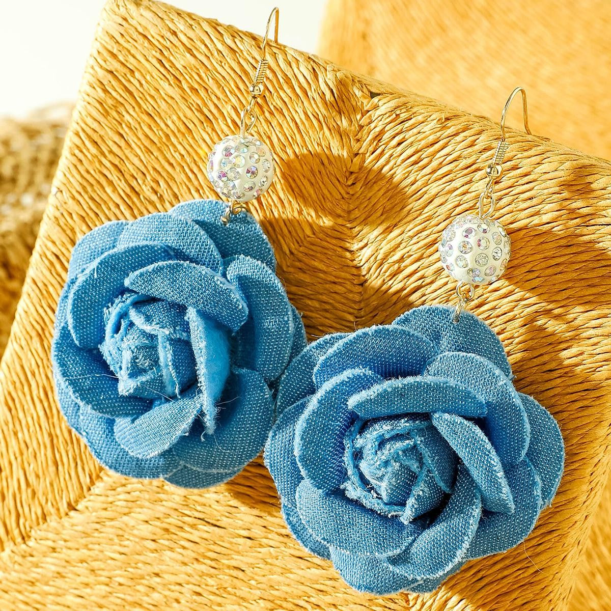 Denim Rose Drop Earrings