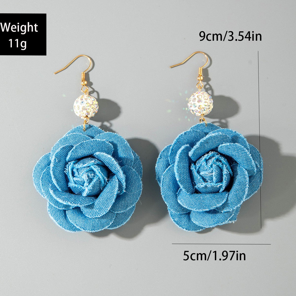 Denim Rose Drop Earrings