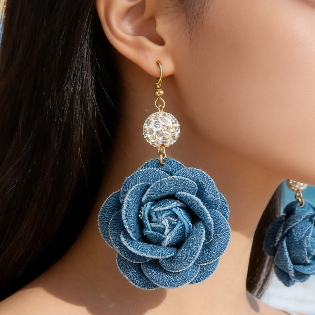 Denim Rose Drop Earrings