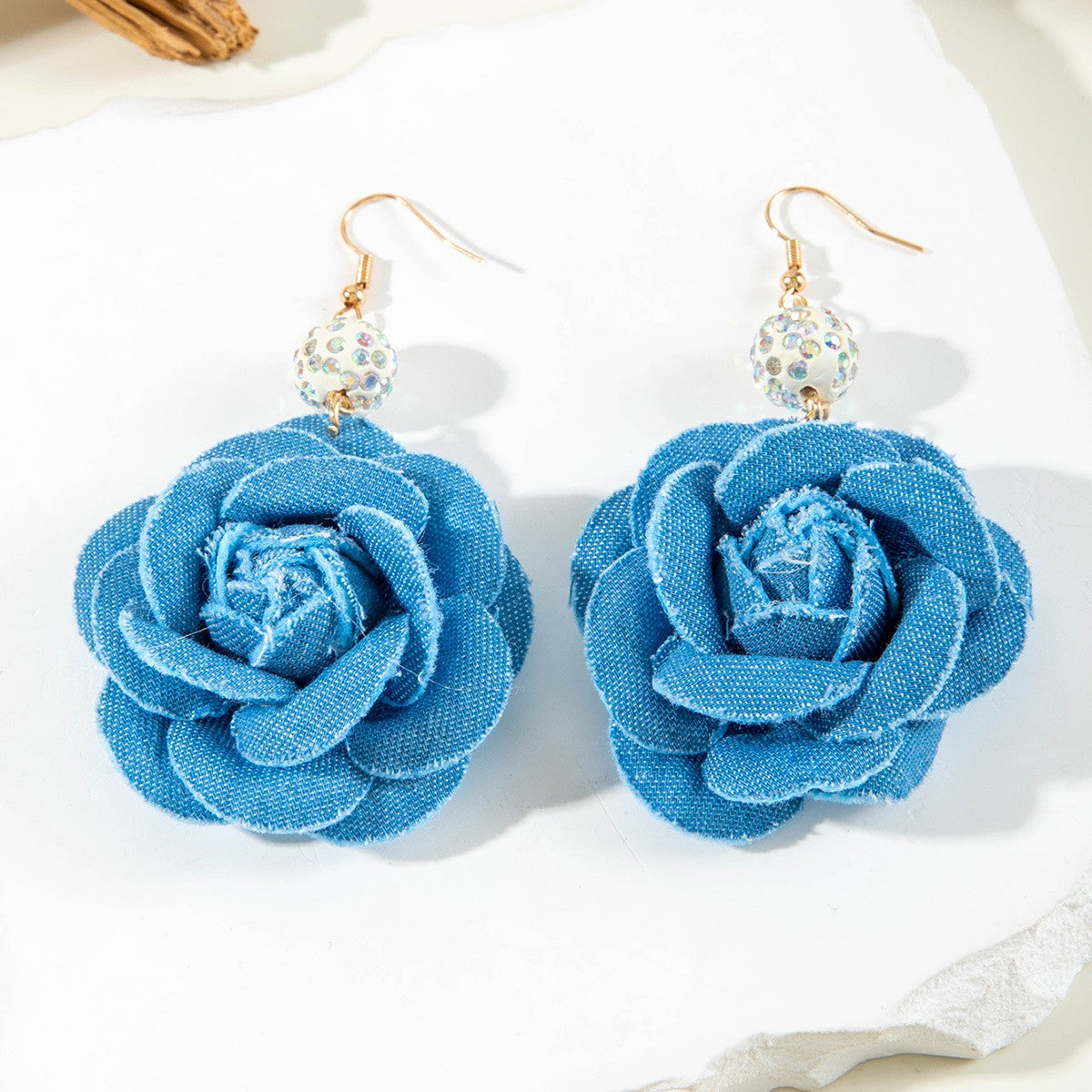 Denim Rose Drop Earrings