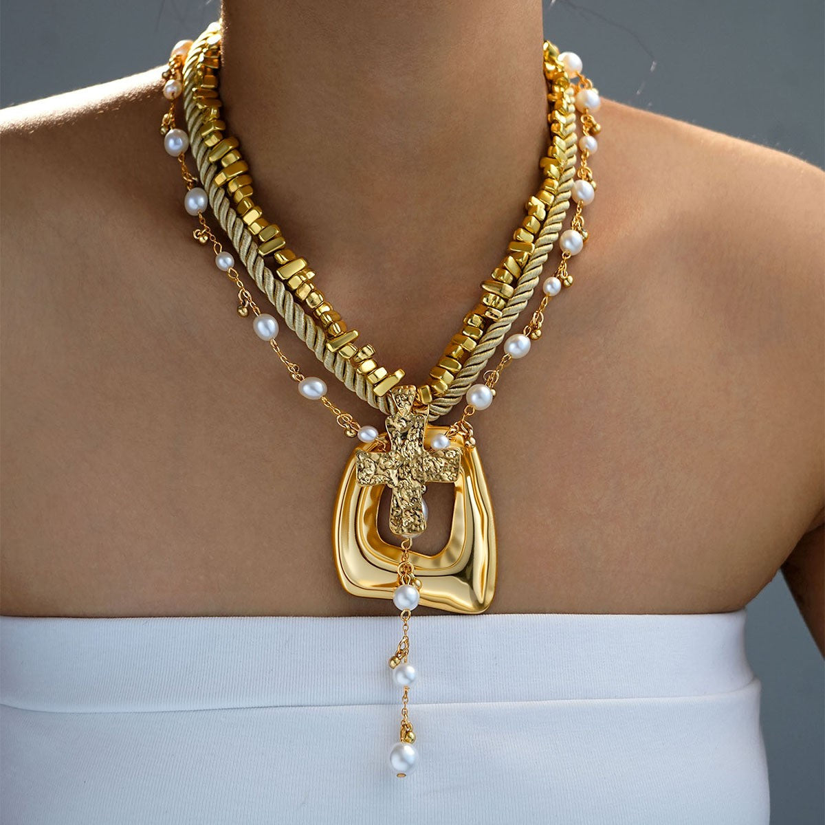 Vintage Pearl Cross Necklace
