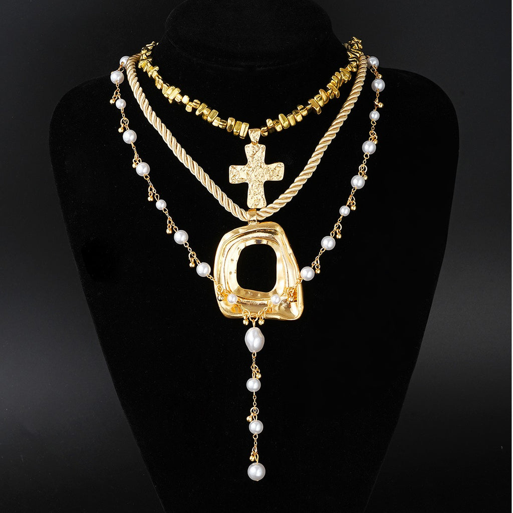 Vintage Pearl Cross Necklace