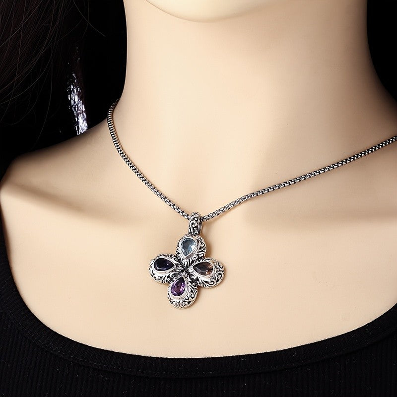 Vintage Floral Cross Necklace