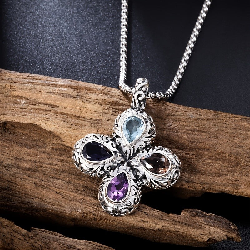 Vintage Floral Cross Necklace