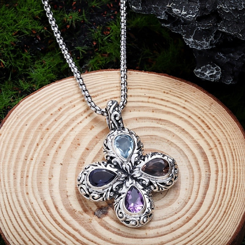 Vintage Floral Cross Necklace
