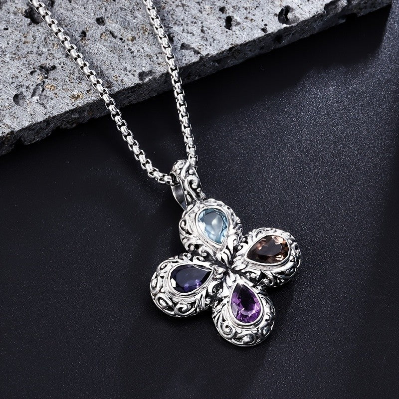 Vintage Floral Cross Necklace