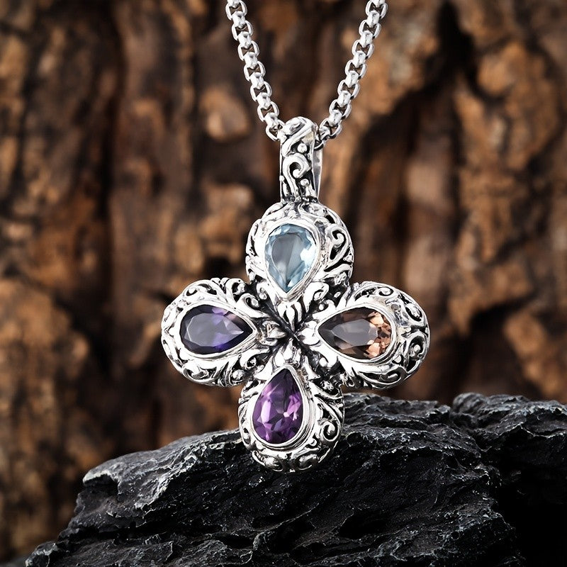 Vintage Floral Cross Necklace