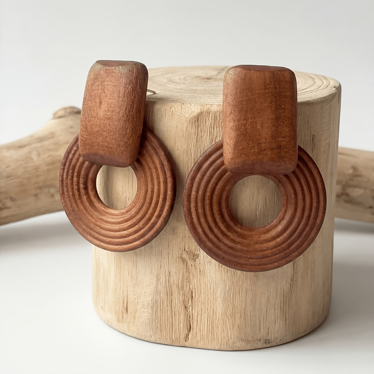 Vintage Wood Geometric Earrings