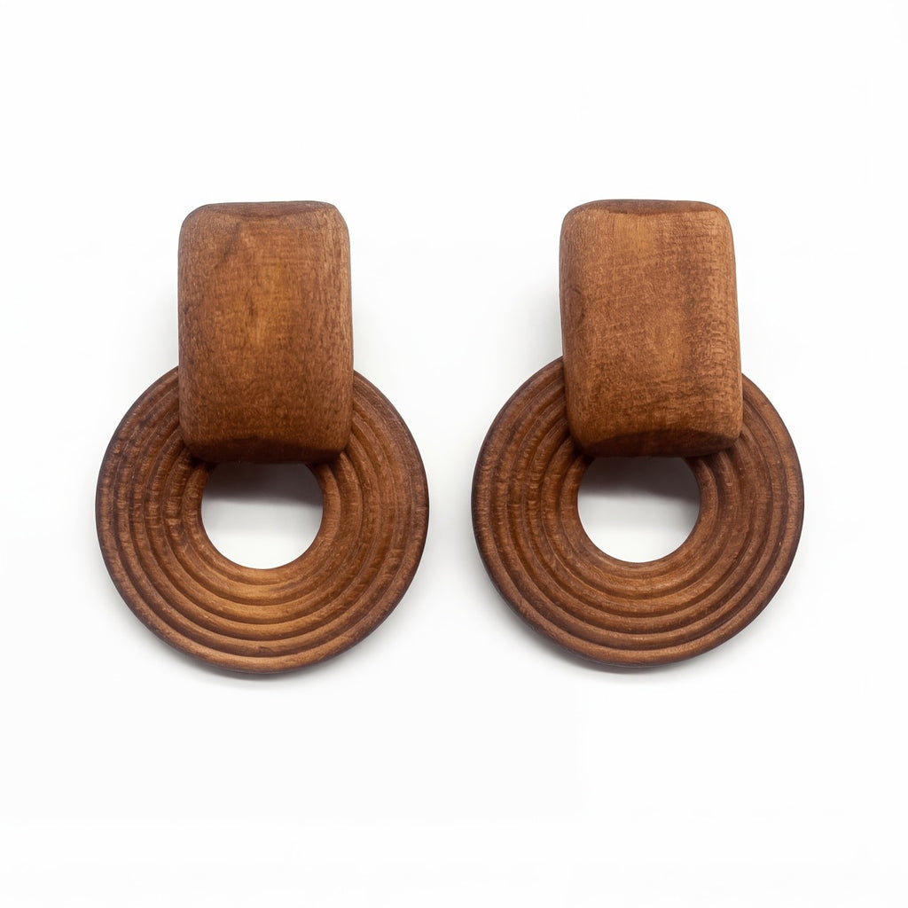 Vintage Wood Geometric Earrings