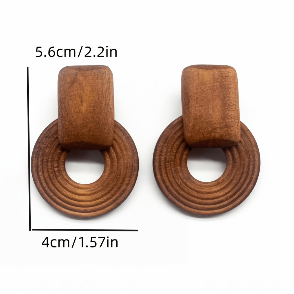 Vintage Wood Geometric Earrings