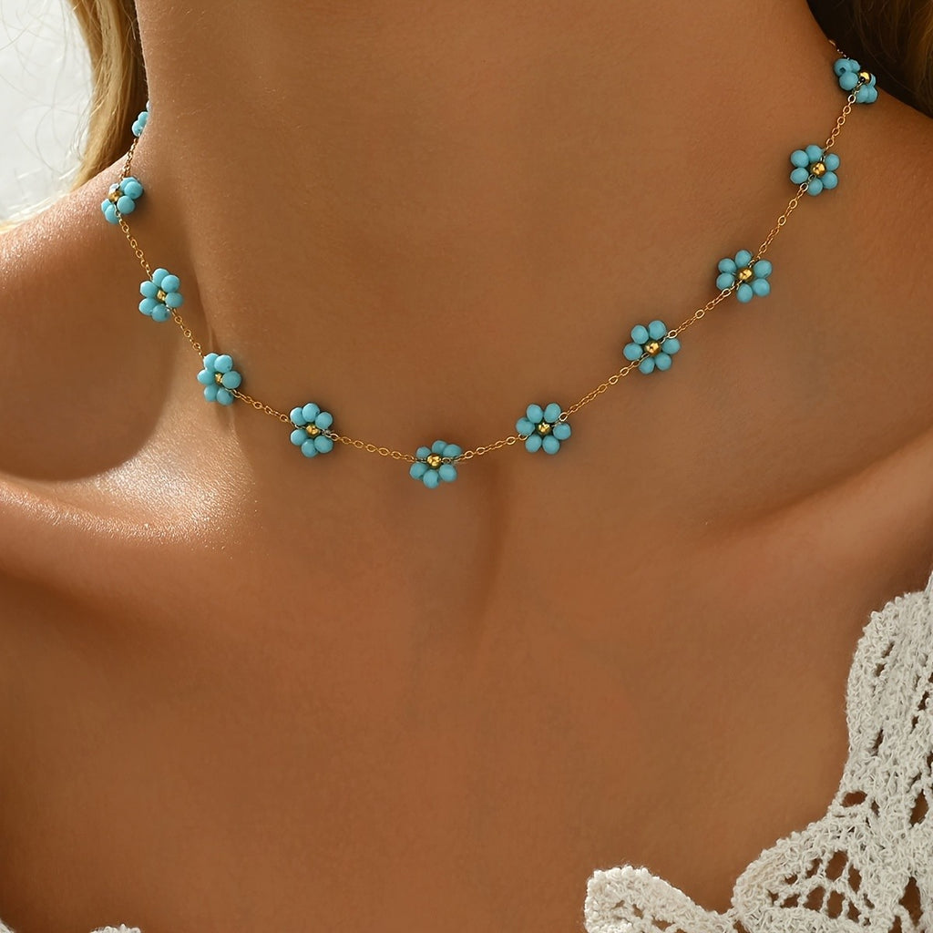 Dainty Blue Flower Necklace
