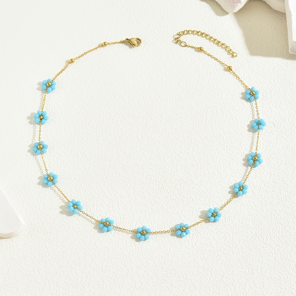 Dainty Blue Flower Necklace