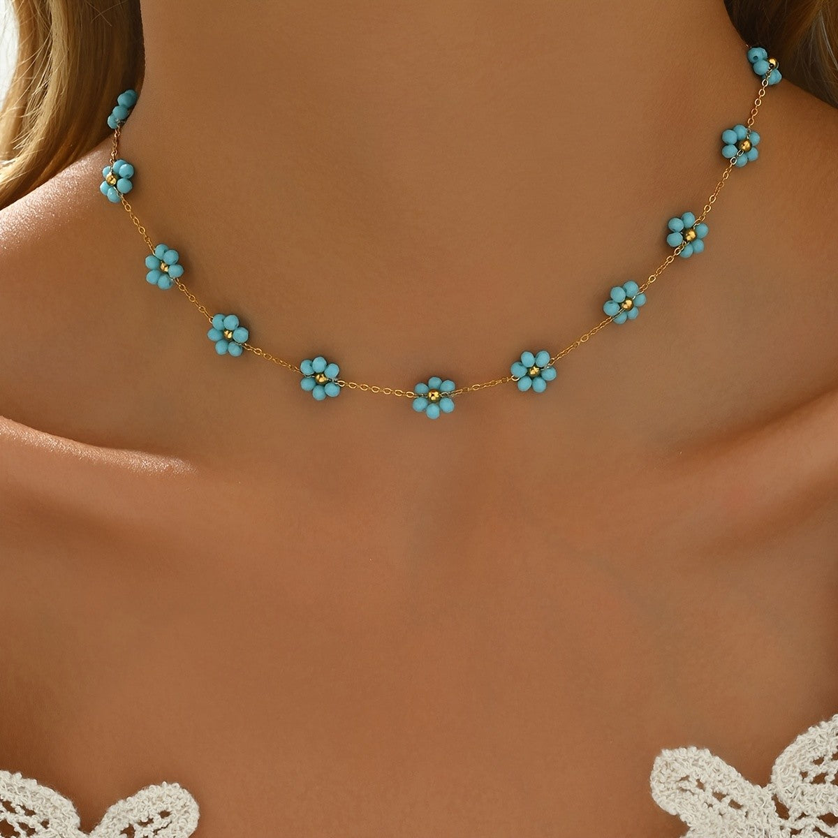 Dainty Blue Flower Necklace