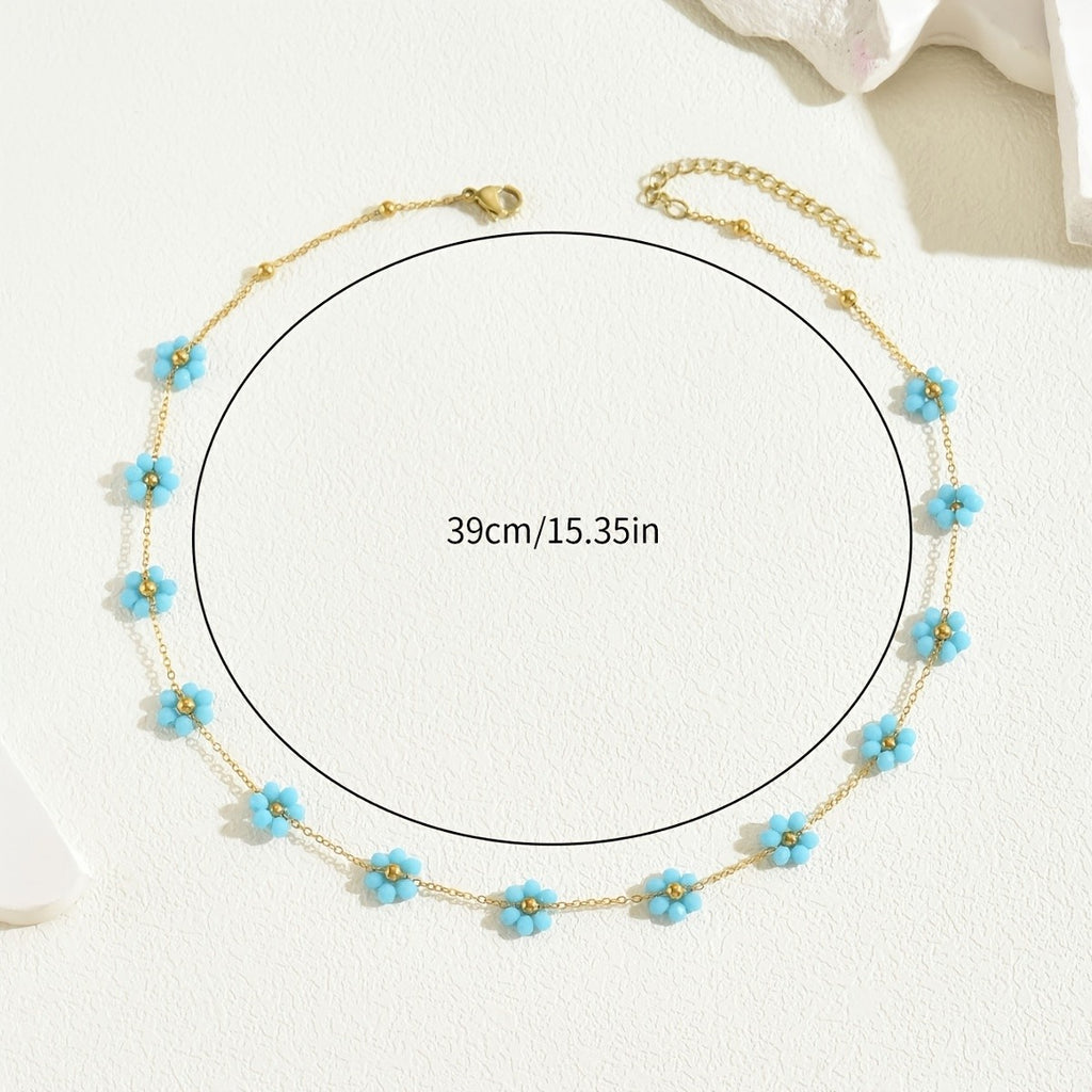 Dainty Blue Flower Necklace