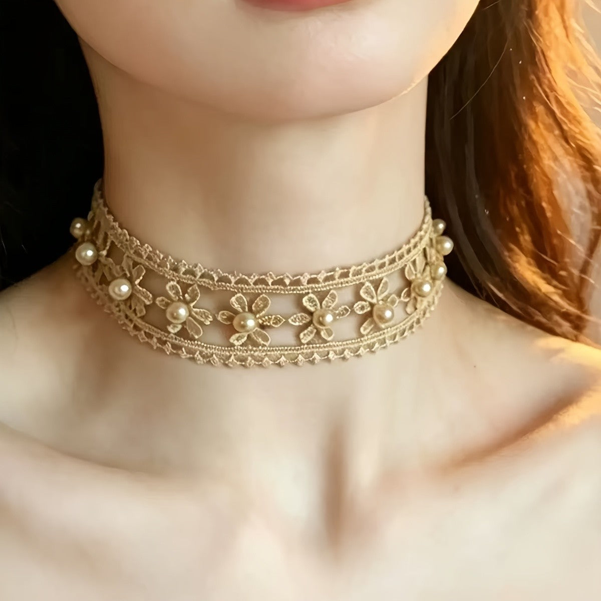 Vintage Pearl Flower Choker Necklace