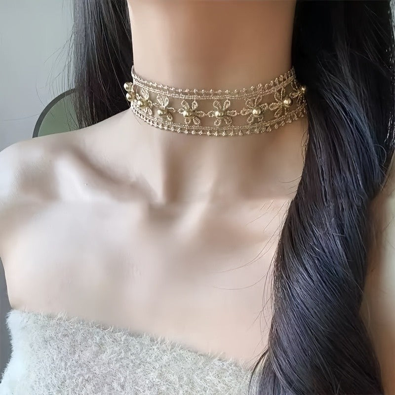 Vintage Pearl Flower Choker Necklace