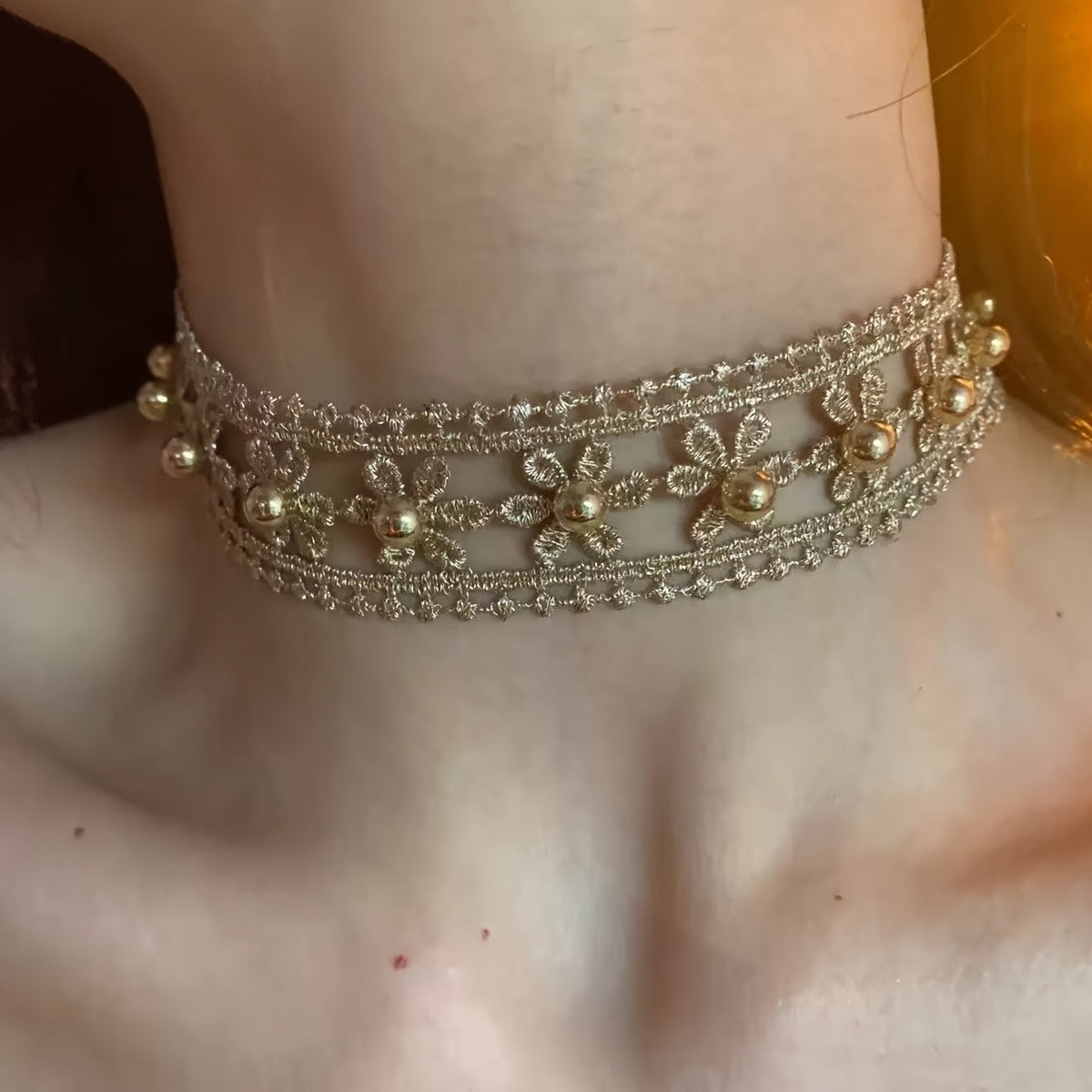 Vintage Pearl Flower Choker Necklace