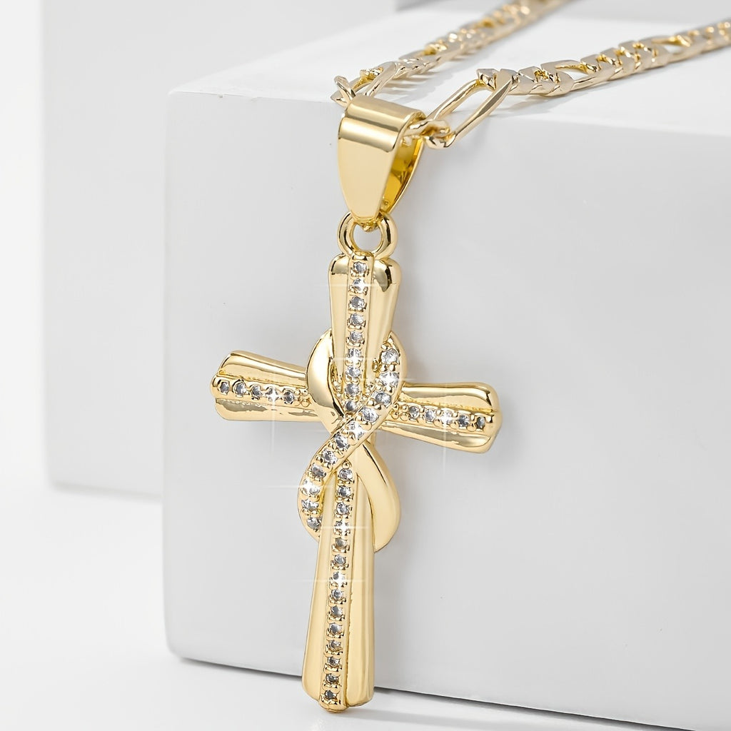 18k Elegant Ribbon Cross Necklace