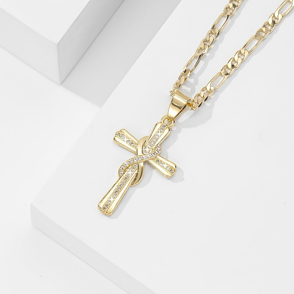 18k Elegant Ribbon Cross Necklace