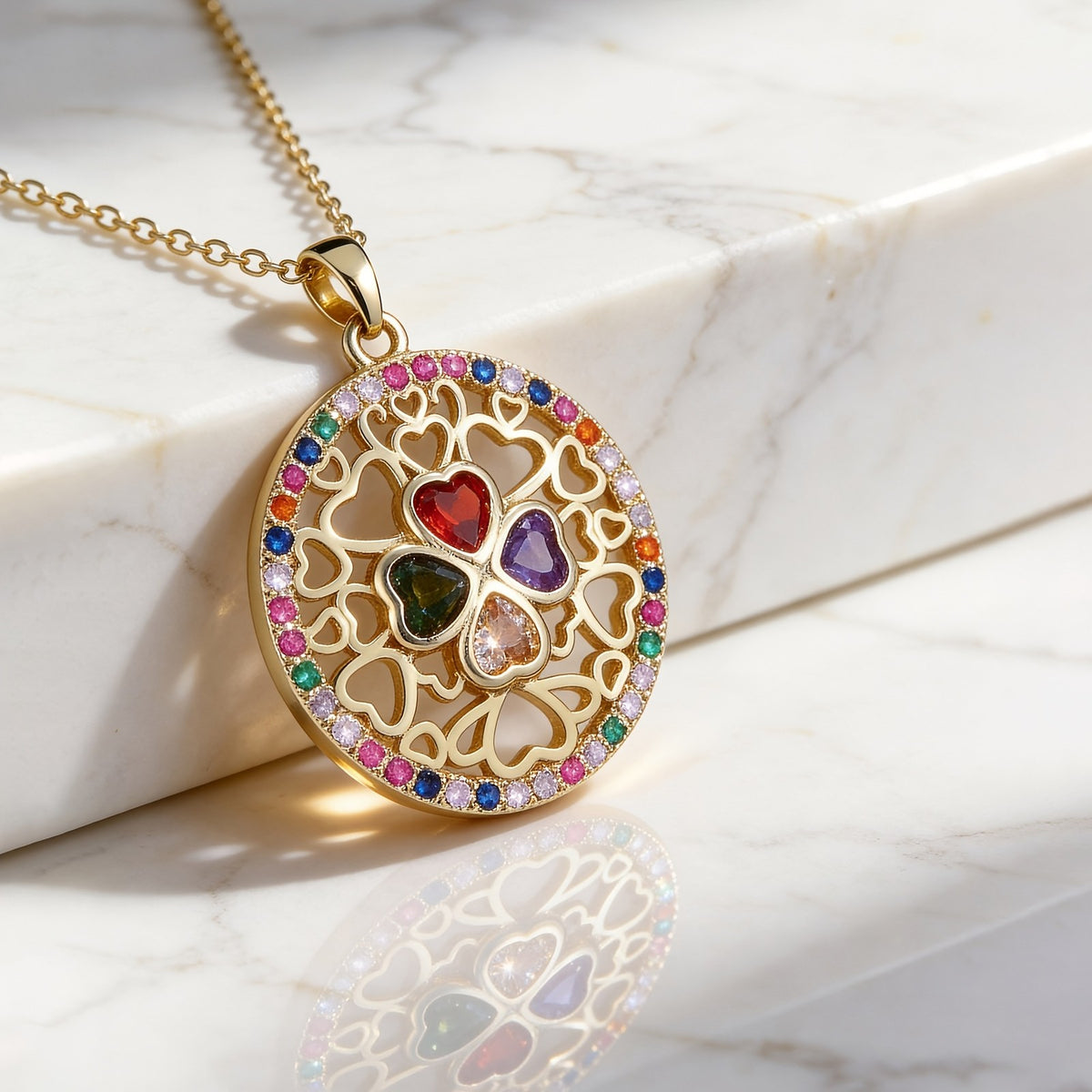 18k Boho Clover Pendant Necklace