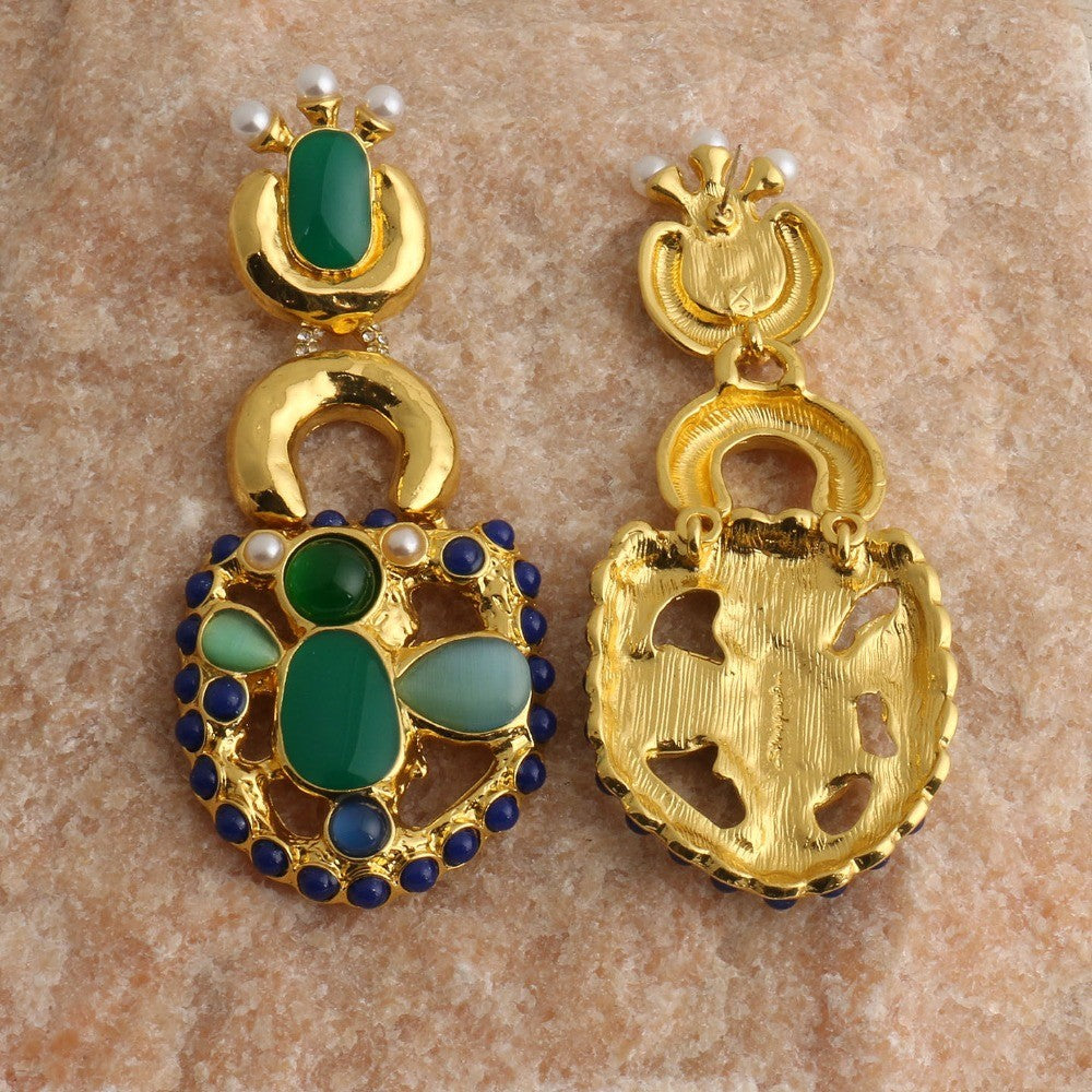 18k Vintage Green Gem Drop Earrings