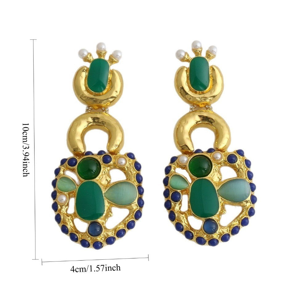 18k Vintage Green Gem Drop Earrings