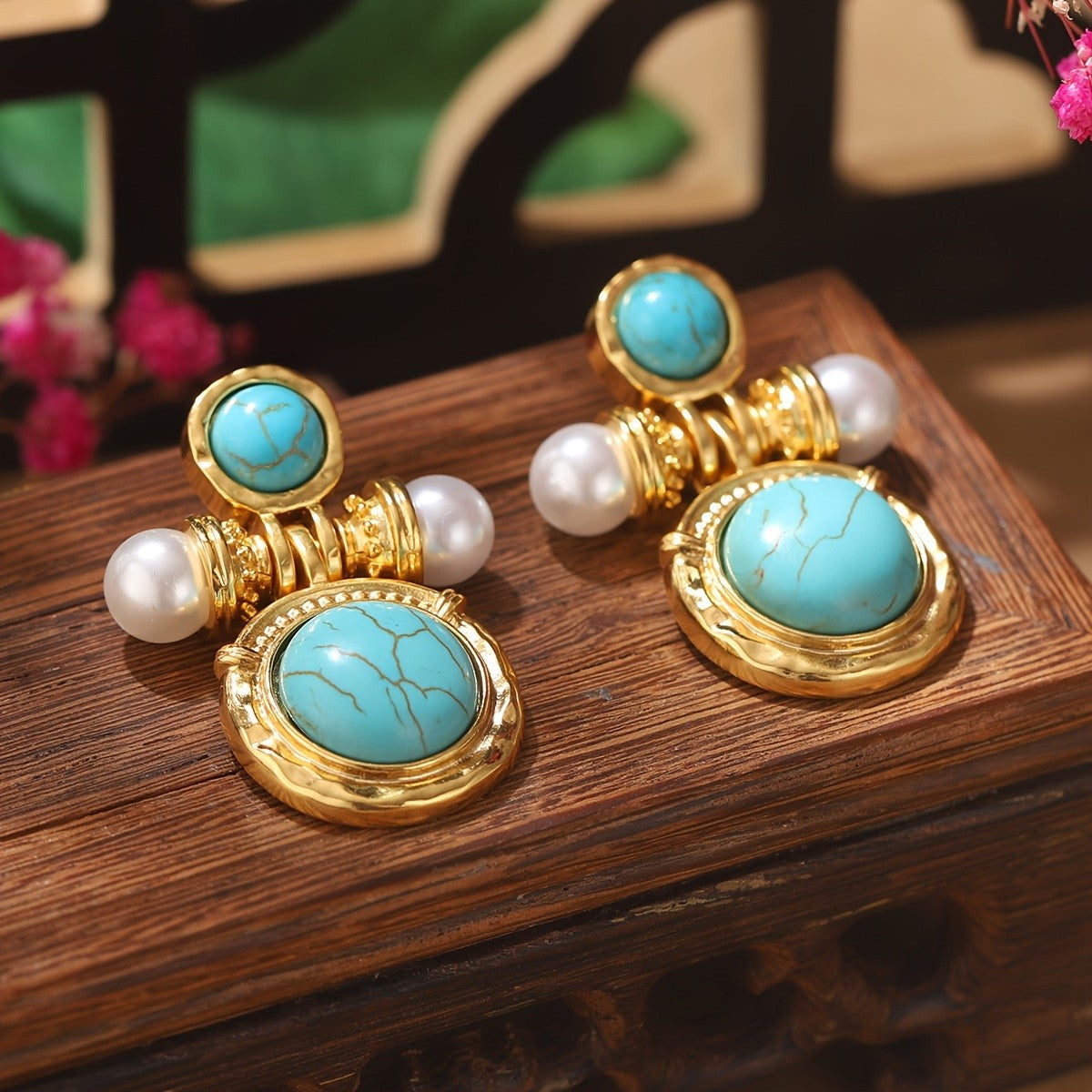 Vintage Turquoise Pearl Earrings