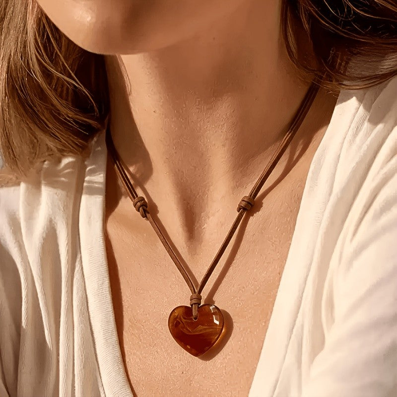 Vintage Amber Heart Necklace