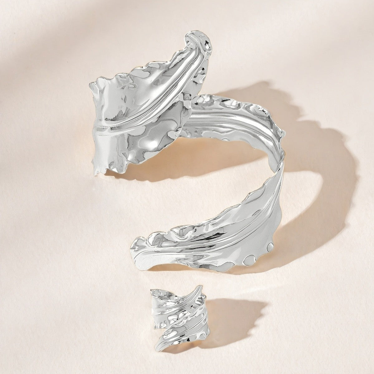 2PC 18k Textured Leaf Jewelry Set