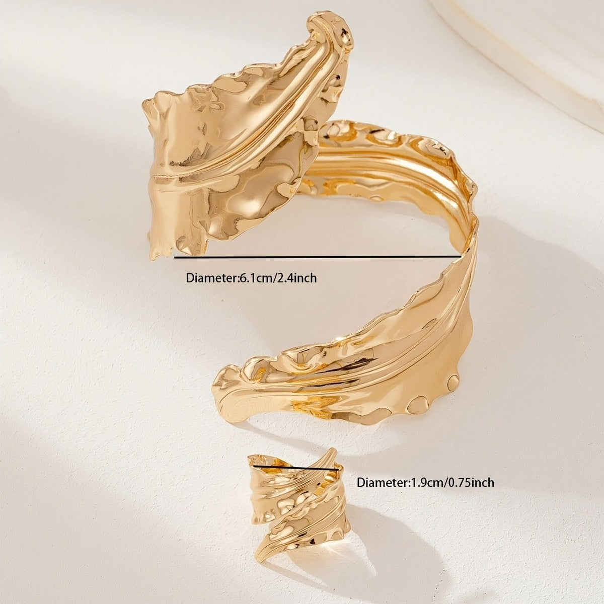 2PC 18k Textured Leaf Jewelry Set